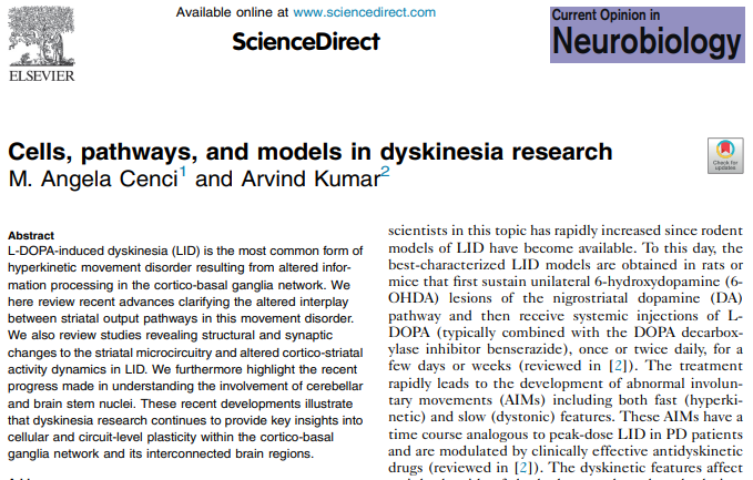 You are currently viewing New Publication: Cells, pathways, and models in dyskinesia research